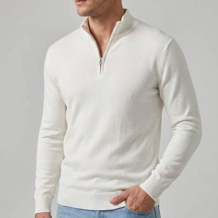 Long Sleeve Regular Fit Ritskraag Pullover Wit