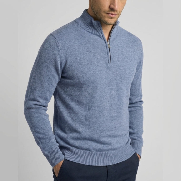 Long Sleeve Regular Fit Ritskraag Pullover Grijsblauw