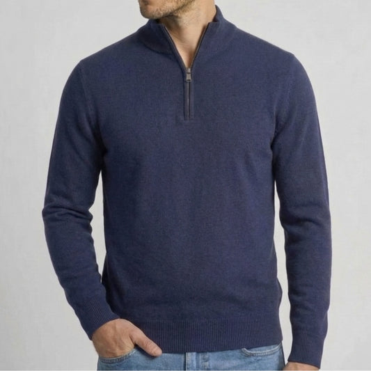 Long Sleeve Regular Fit Ritskraag Pullover Inktblauw