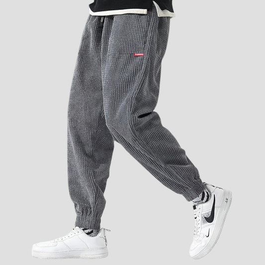 Baggy joggers van ribfluweel met elastische taille en grote zakken voor heren-1
