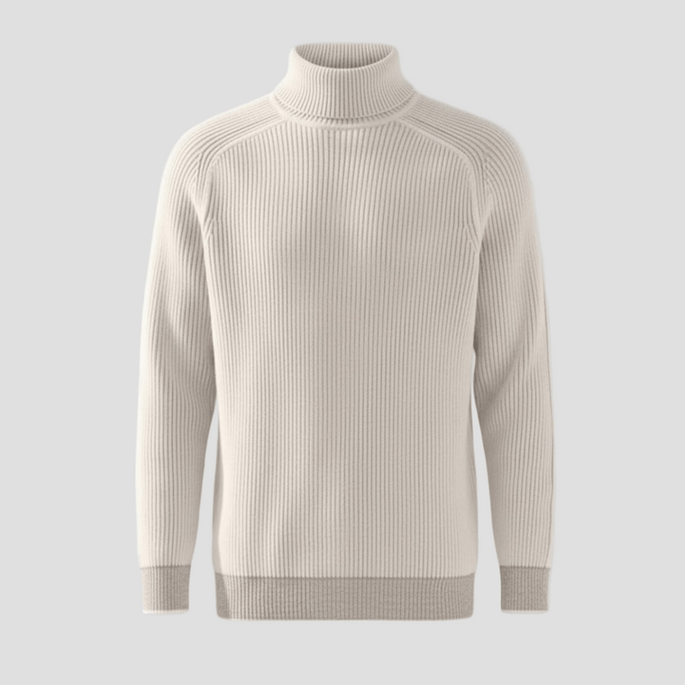Cashmere trui met hoge kraag en ribstructuur