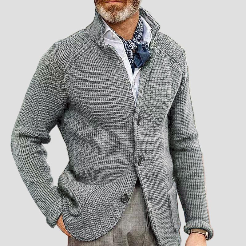 Gebreide blazer met opstaande kraag en patch pockets in regular fit voor heren in smart casual stijl voor werk in de herfst-4