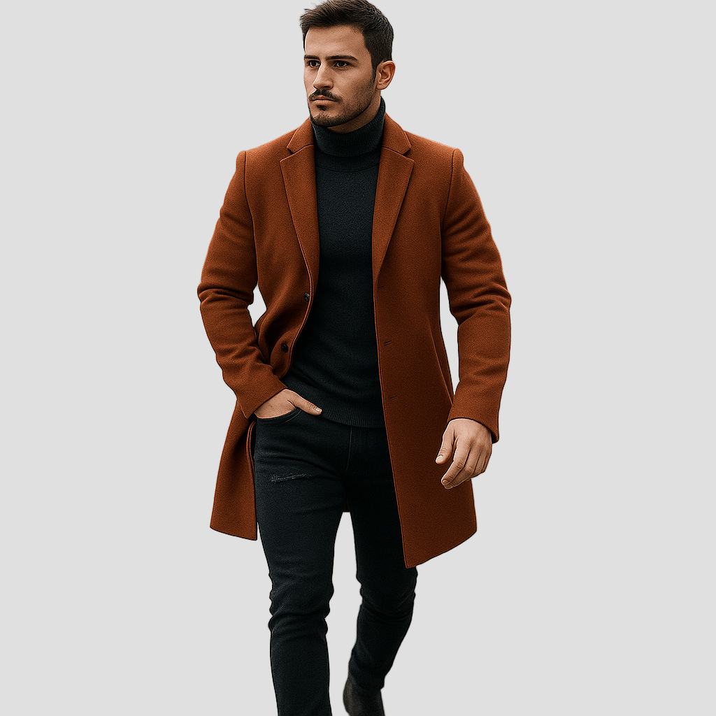 Lange jas met opstaande kraag en zijzakken in smart casual stijl voor heren-8