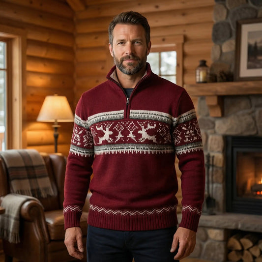 Trui met gebreid patroon en opstaande kraag