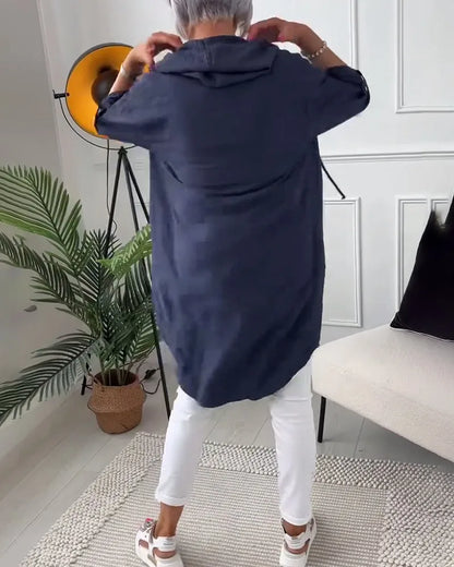 Midi Coat met Knopen en Collared Neckline