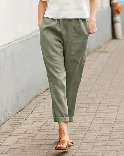 Midi Pantalon met Elastische Taille