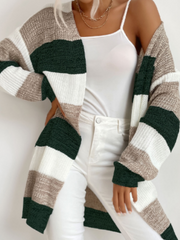 Elodie - Gestreepte Gebreide Cardigan voor Een Laagjeslook Women's Cardigan Zavalori Groen 8 (S)