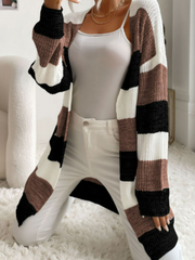 Elodie - Gestreepte Gebreide Cardigan voor Een Laagjeslook Women's Cardigan Zavalori Taupe 8 (S)