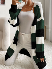 Elodie - Gestreepte Gebreide Cardigan voor Een Laagjeslook Women's Cardigan Zavalori Donkergroen 8 (S)