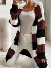 Elodie - Gestreepte Gebreide Cardigan voor Een Laagjeslook Women's Cardigan Zavalori Donkerrood 8 (S)