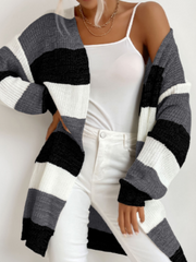 Elodie - Gestreepte Gebreide Cardigan voor Een Laagjeslook Women's Cardigan Zavalori Lichtgrijs 8 (S)