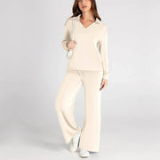 FAYE | Loungewear Set met Comfortabele Broek en Trui met V-hals Loungewear Set Zavalori Beige XS