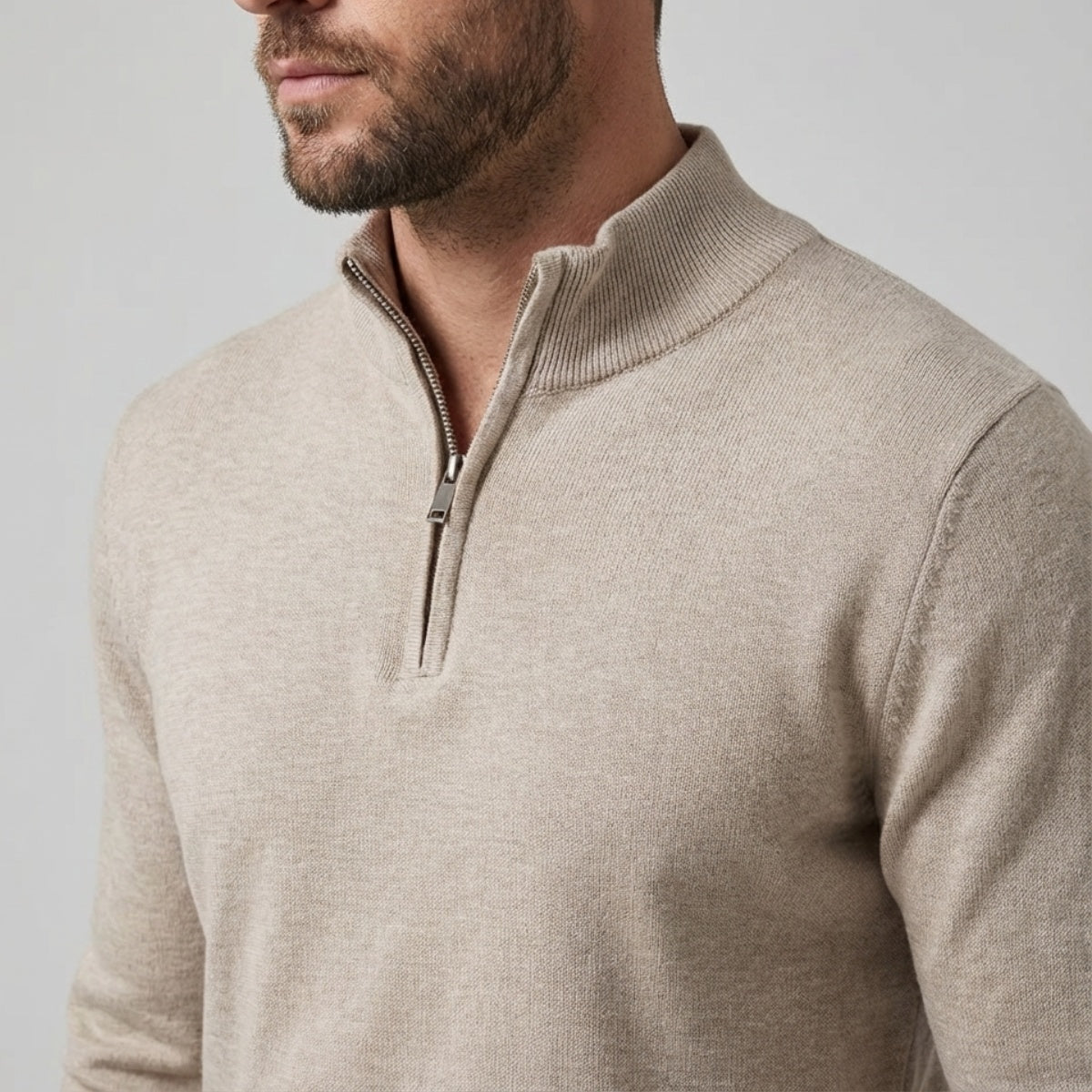 Long Sleeve Regular Fit Ritskraag Pullover Khaki