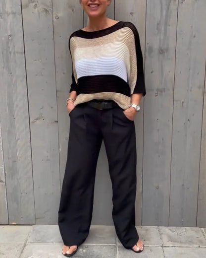 Gestreepte Pullover met 3/4 Mouwen