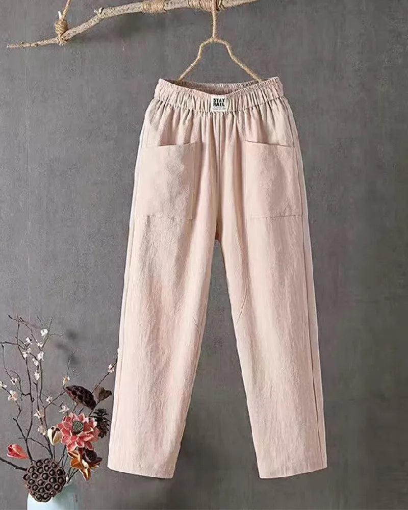 Pantalon met Elastische Taille en Zakken