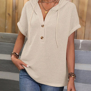 Knit top met V-hals en capuchon