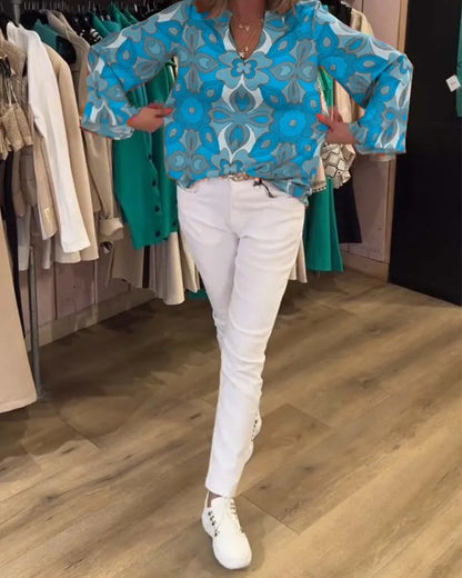 Blouse met V-hals en geometrisch patroon