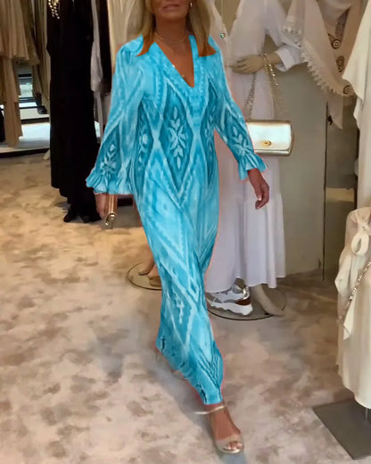 Maxi jurk met diepe V-hals en ruffles