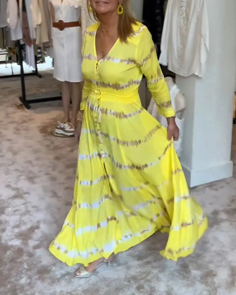 Maxi jurk met V-hals en knopen