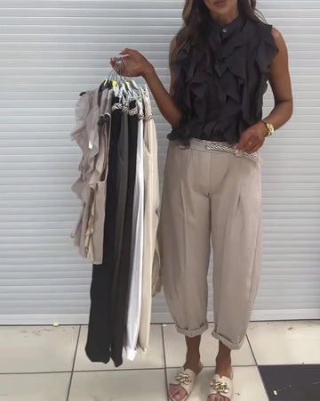 Tank top met kraag en ruffles