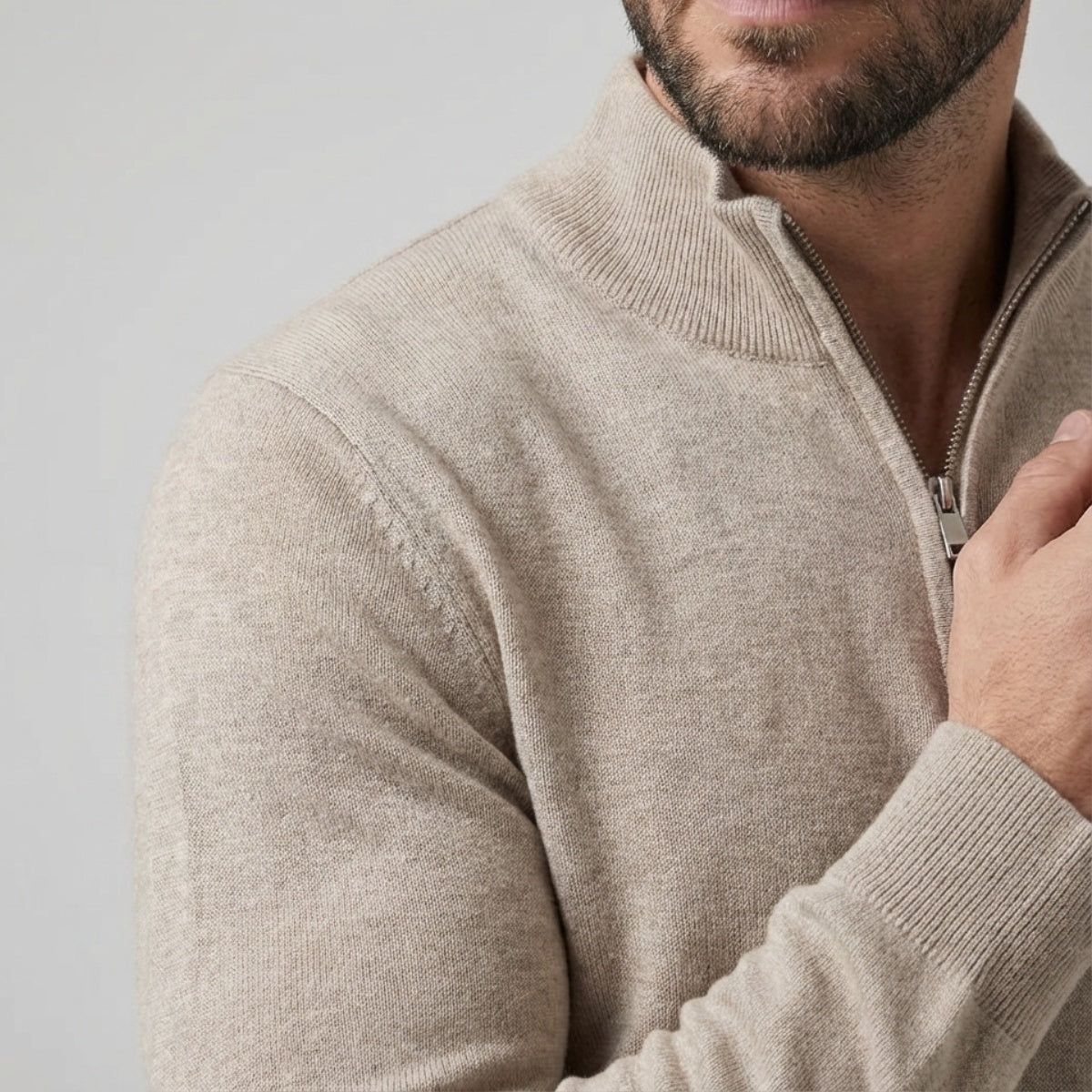 Long Sleeve Regular Fit Ritskraag Pullover Khaki