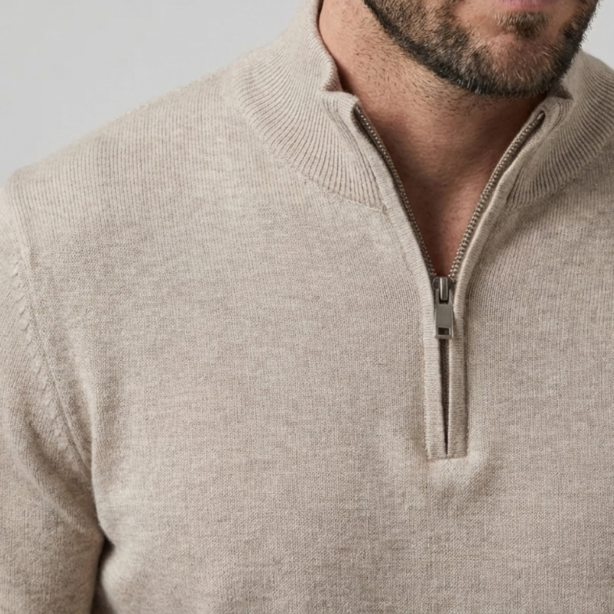 Long Sleeve Regular Fit Ritskraag Pullover Khaki