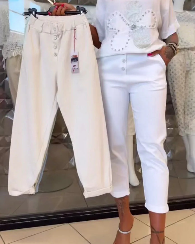 Straight leg broek met elastische taille