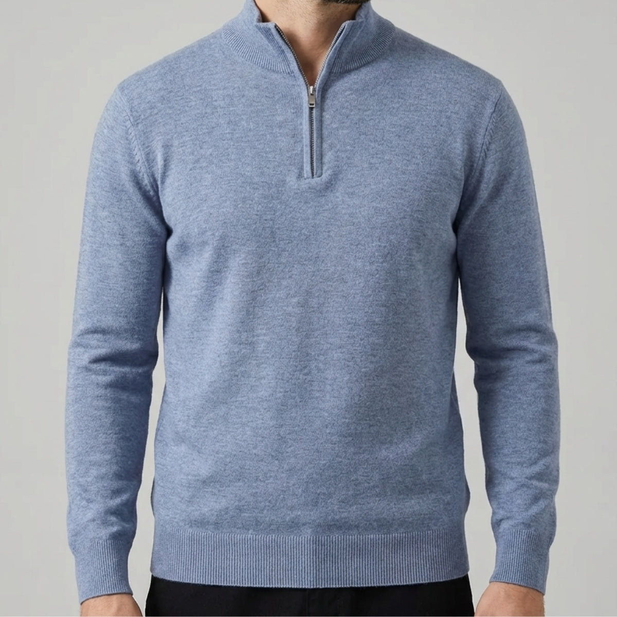 Long Sleeve Regular Fit Ritskraag Pullover Grijsblauw