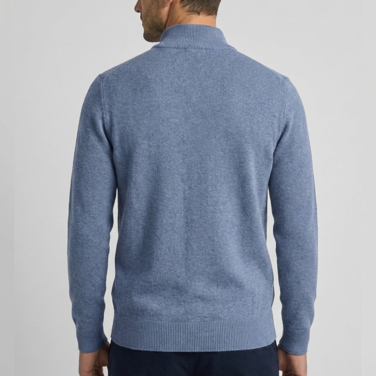 Long Sleeve Regular Fit Ritskraag Pullover Grijsblauw