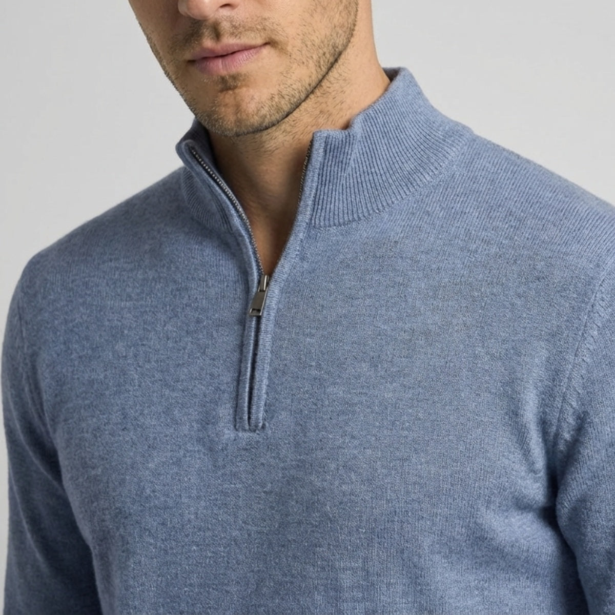 Long Sleeve Regular Fit Ritskraag Pullover Grijsblauw