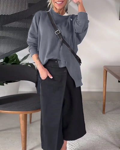 Oversized Zwarte Sweater met Slit