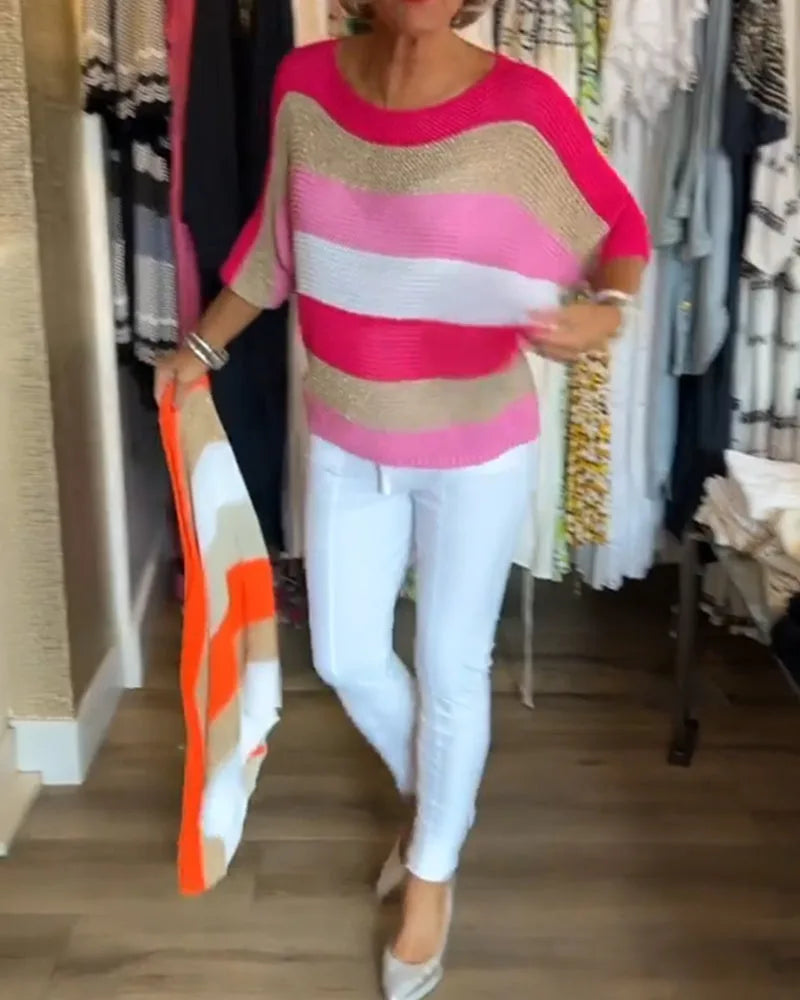 Gestreepte Pullover met 3/4 Mouwen