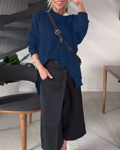 Oversized Zwarte Sweater met Slit