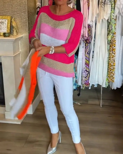 Gestreepte Pullover met 3/4 Mouwen