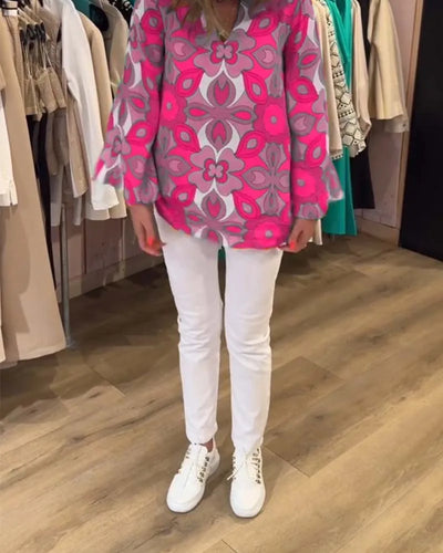 Blouse met V-hals en geometrisch patroon