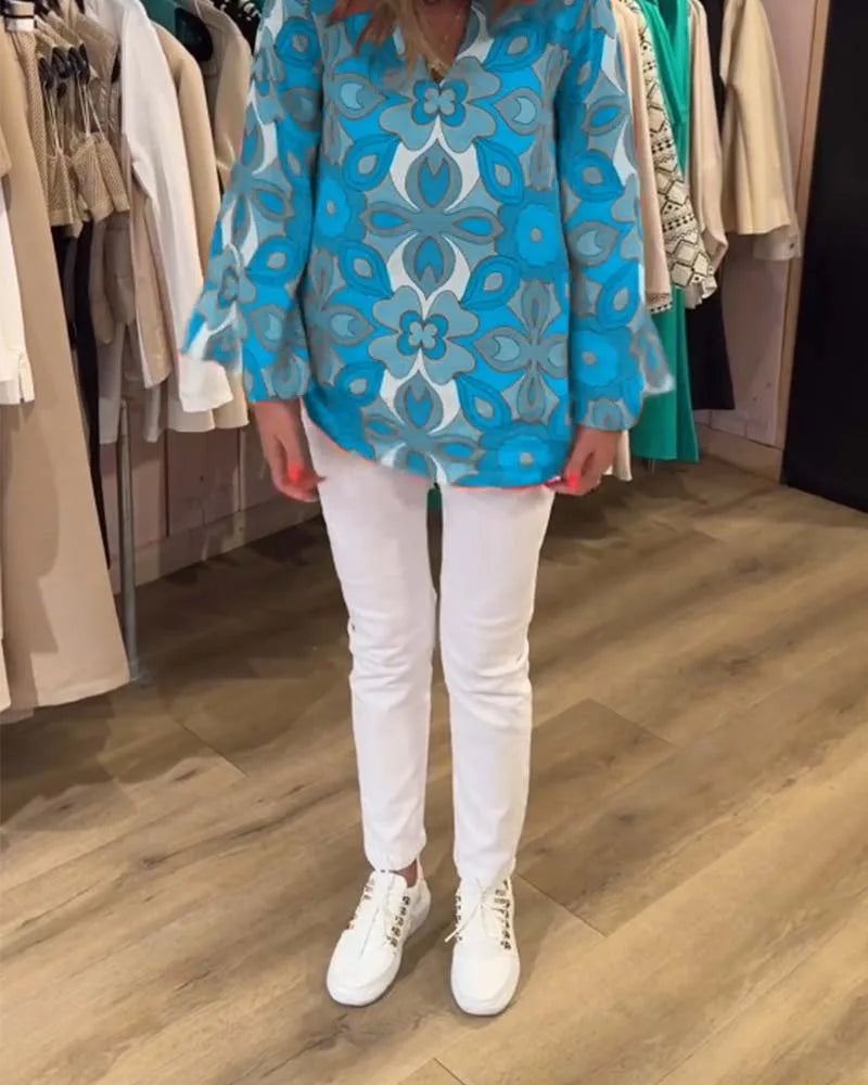 Blouse met V-hals en geometrisch patroon