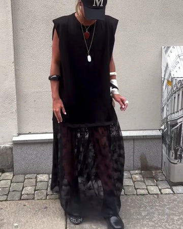 Midi jurk met mesh detail