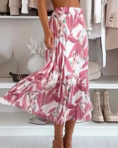 Midi Rok met Bloemenprint en Plooien