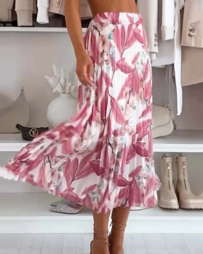 Midi Rok met Bloemenprint en Plooien