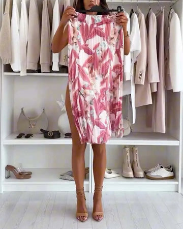 Midi Rok met Bloemenprint en Plooien