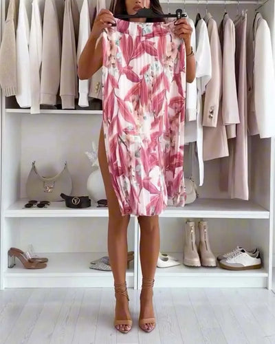 Midi Rok met Bloemenprint en Plooien