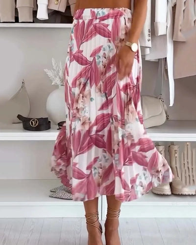 Midi Rok met Bloemenprint en Plooien