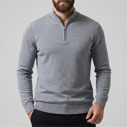 Long Sleeve Regular Fit Ritskraag Pullover Stalegrijs