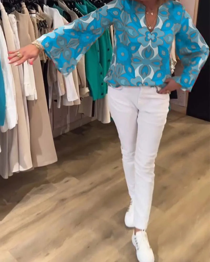 Blouse met V-hals en geometrisch patroon