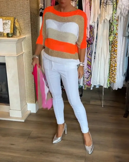 Gestreepte Pullover met 3/4 Mouwen