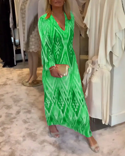 Maxi jurk met diepe V-hals en ruffles