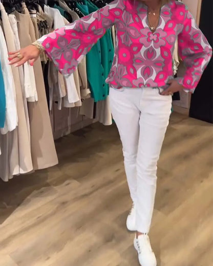 Blouse met V-hals en geometrisch patroon