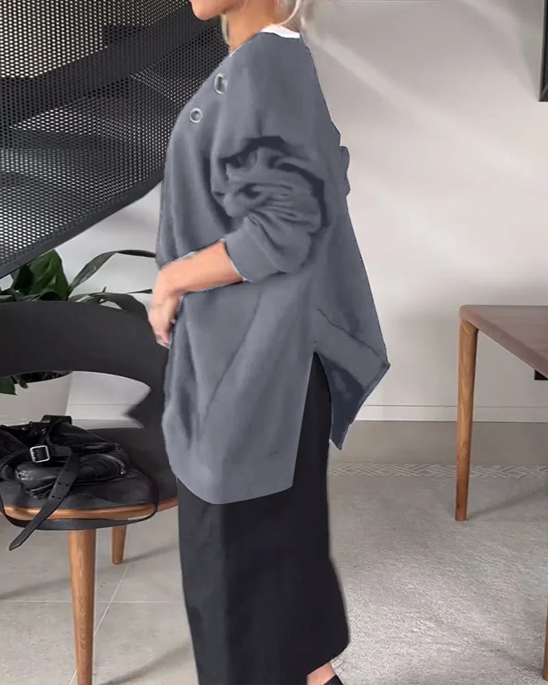 Oversized Zwarte Sweater met Slit