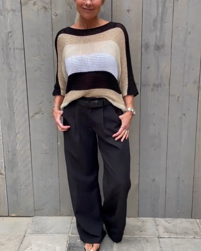 Gestreepte Pullover met 3/4 Mouwen