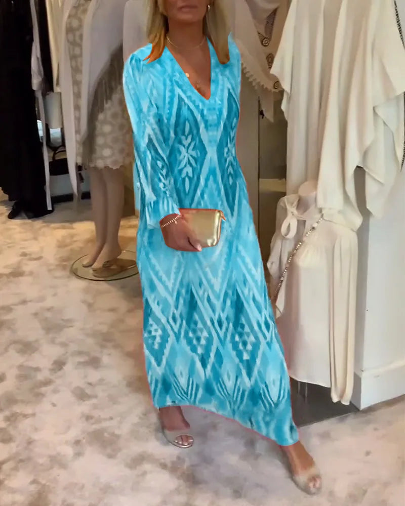 Maxi jurk met diepe V-hals en ruffles